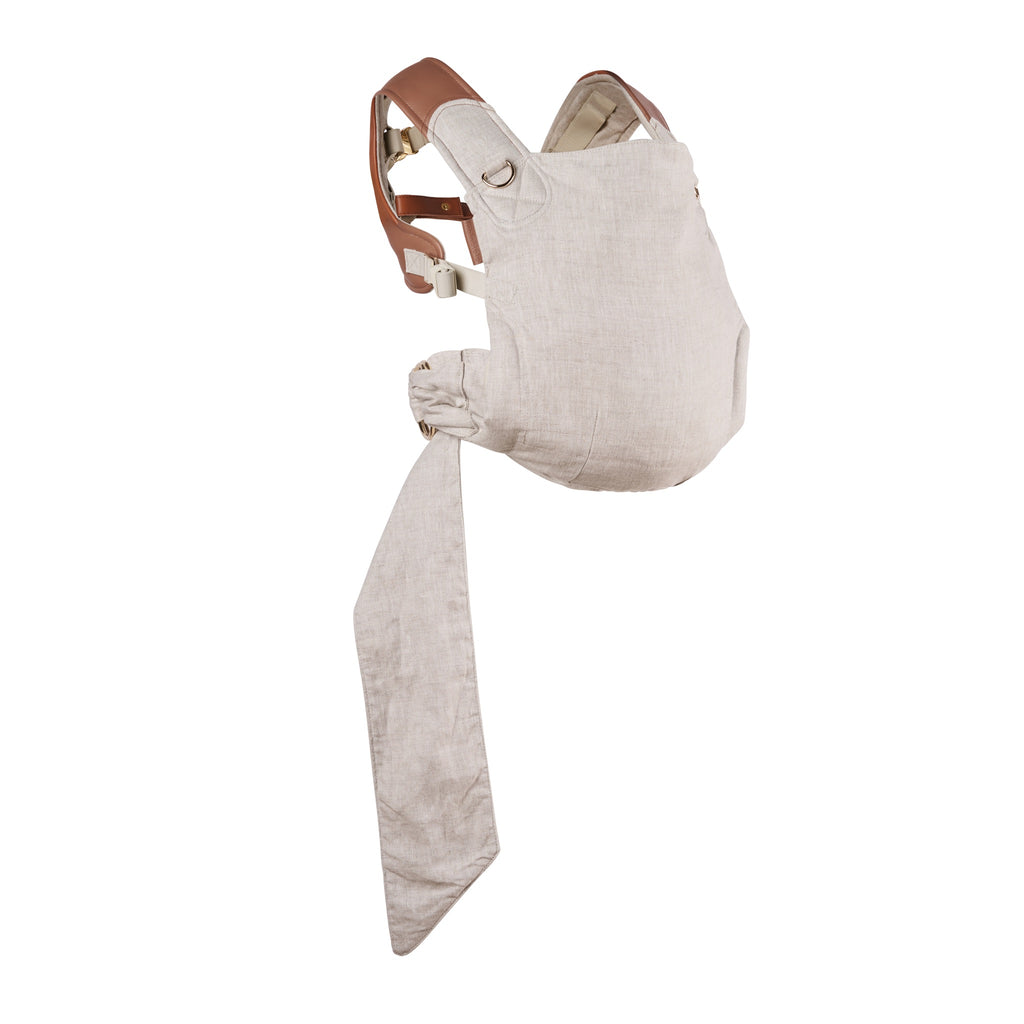 Mamatoto Nest baby carrier in natural linen — lightweight, ergonomic newborn carrier for Australian parents.