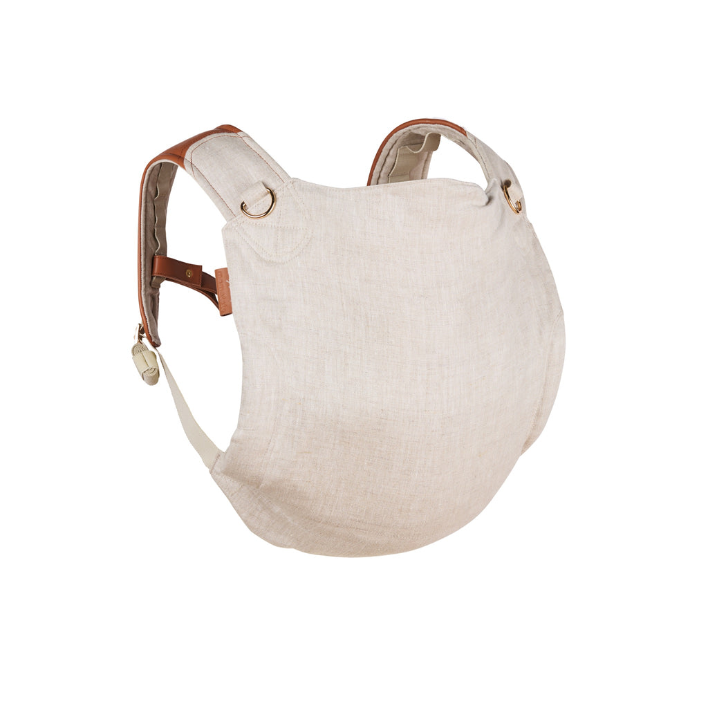 Mamatoto Nomad baby carrier in natural linen — lightweight ergonomic back carrier for newborns and toddlers.
